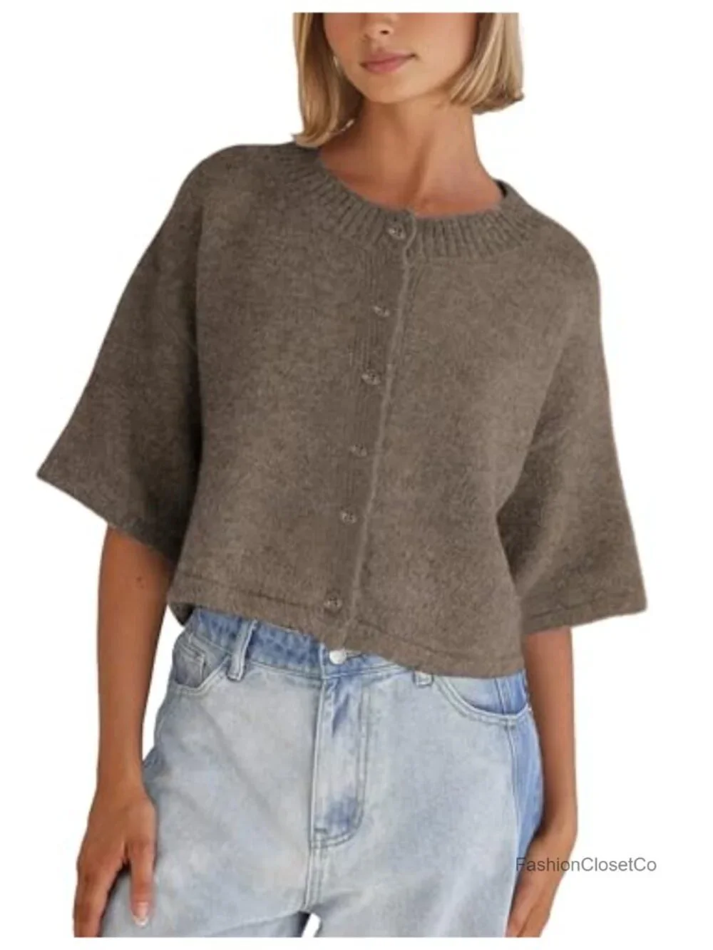 Women's Lightweight Knit Cropped Cardigan Button Up Soft Sweater - Picture 1 of 6